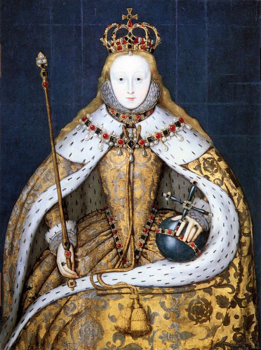 Elisabetta I nel giorno della sua incoronazione. Il ritratto è del primo decennio del XVII secolo ed è una copia dell'originale del 1559, andato perduto. 